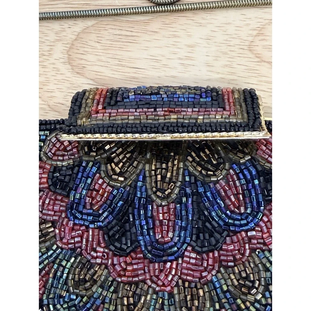 Vintage Beaded Clutch Purse Glass Seed Beads‎ Floral Art Deco Evening Bag #54